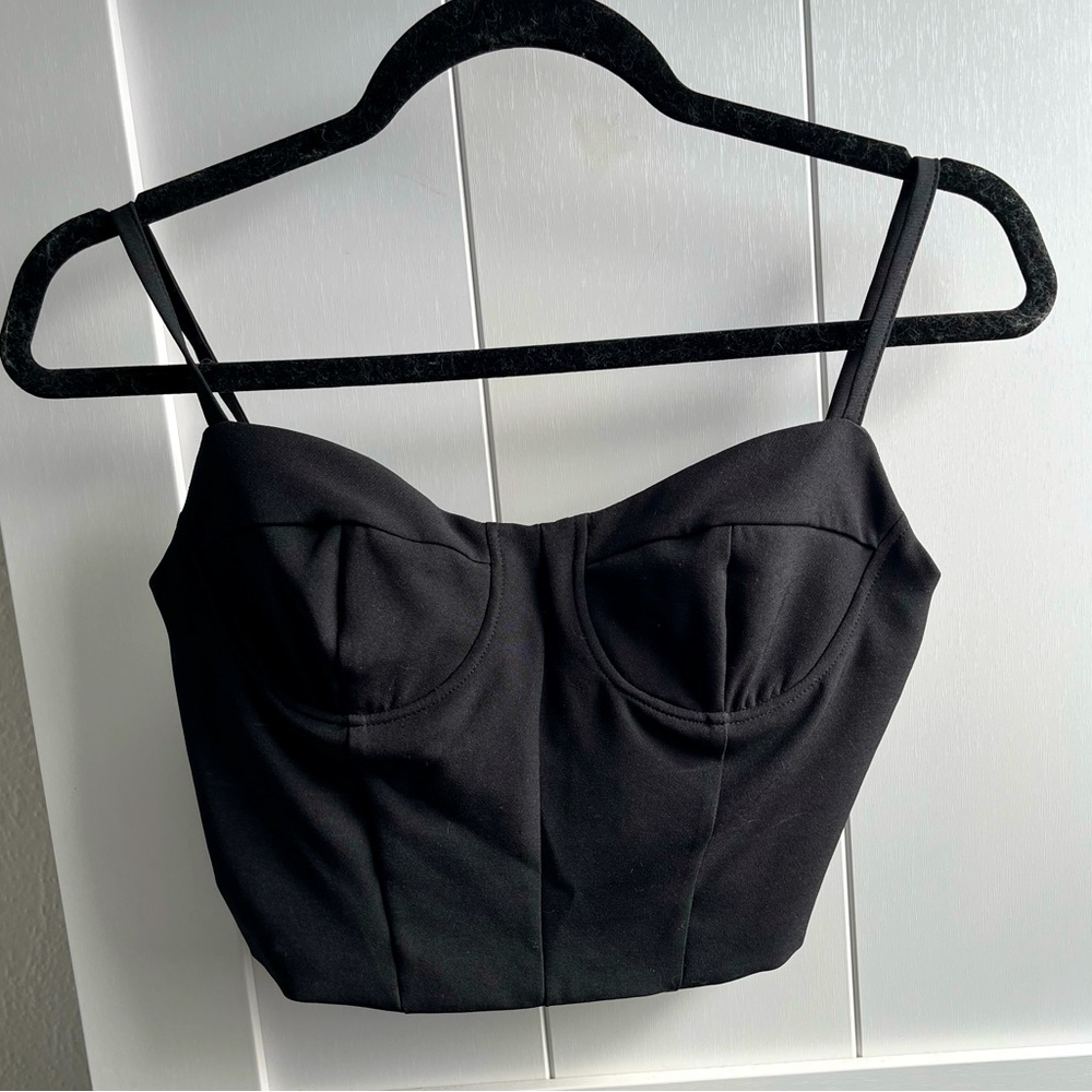 Zara black cropped top, with underwire and metal gem stoned closure on the back